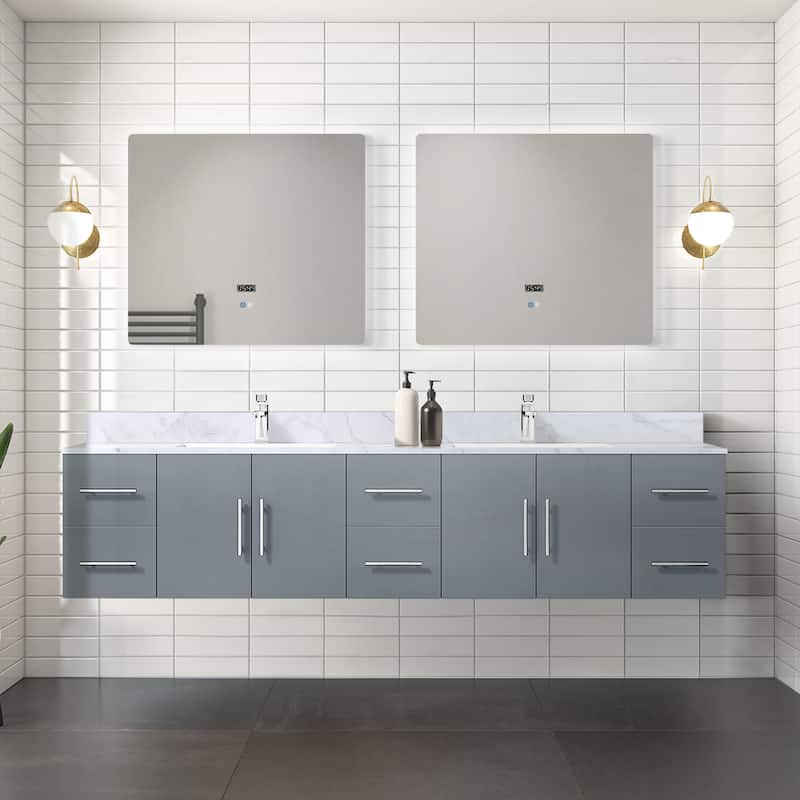 Geneva 84 in. W x 22 in. D Glossy White Double Bath Vanity and Carrara Marble Top