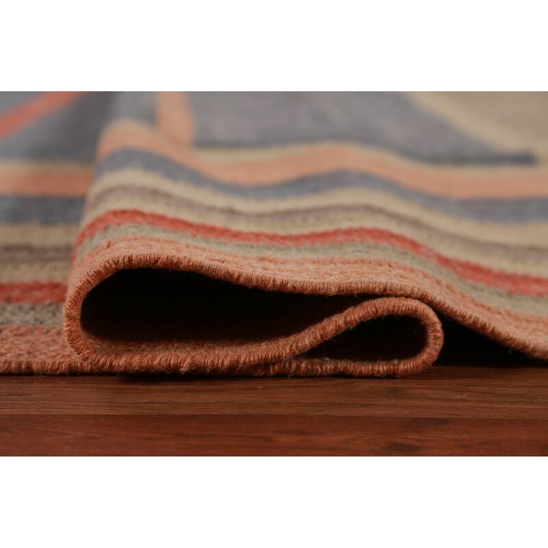 Hand Woven Oriental 100% Jute Carpet Southwestern Modern Multi-Colored Kilim Area Rug - 13' 2'' X 10' 3''