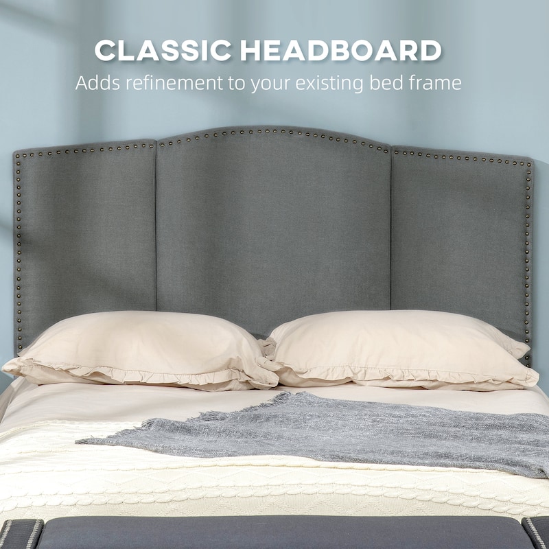 HOMCOM Upholstered Headboard, Bedhead Board with Nail Head Trim, Home Bedroom Decoration for 58.25'' Bed
