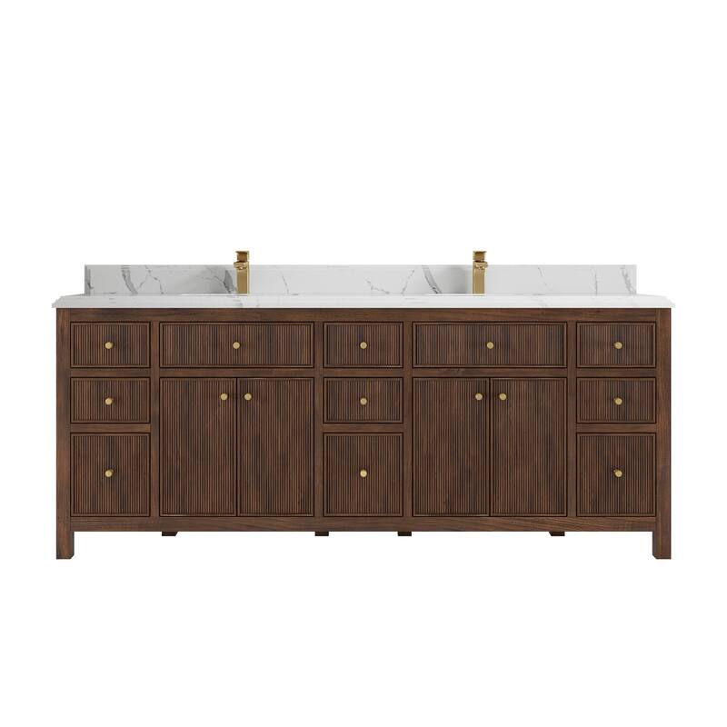 Willow Collections 84 in. W x 22 in. D Sonoma Teak Double Sink Bathroom Vanity with Countertop