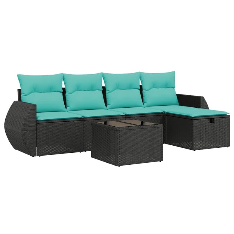 vidaXL Patio Sofa Set with Cushions Outdoor Conversation Furniture Poly Rattan - 21.7" x 24.4" x 27.2"
