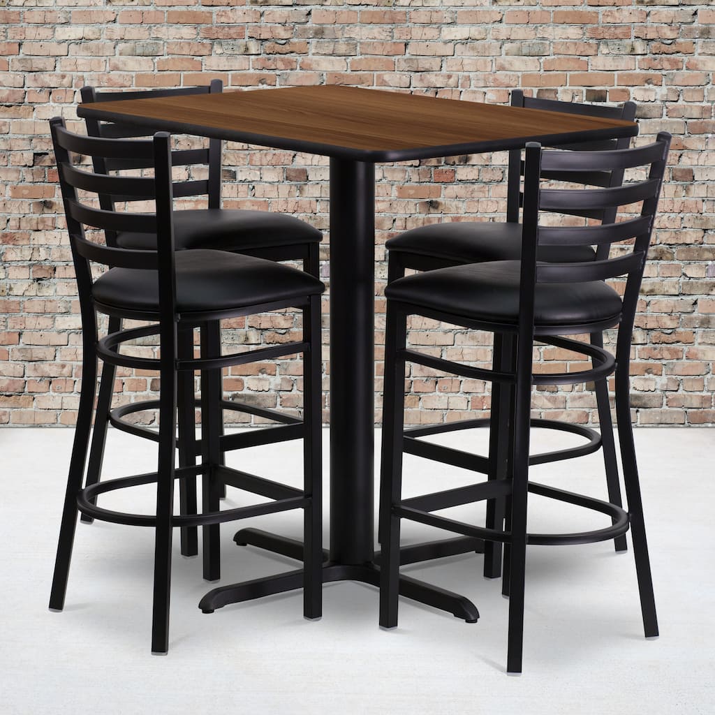 24''W x 42''L Rectangular Laminate Table Set with 4 Ladder Back Metal Barstools