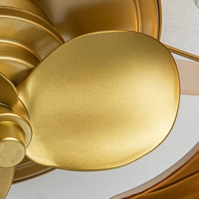 13-inch Gold Modern Caged Fandelier Flush Mount LED Ceiling Fan with Remote