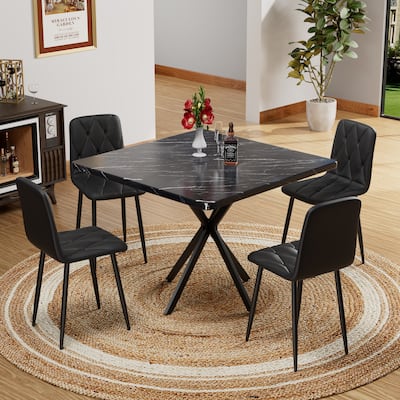 4 Piece PU Leather Kitchen Dining Chairs with Metal Legs, Cushions, Backrests, No Armrests for Dining Room Kitchen Living Room