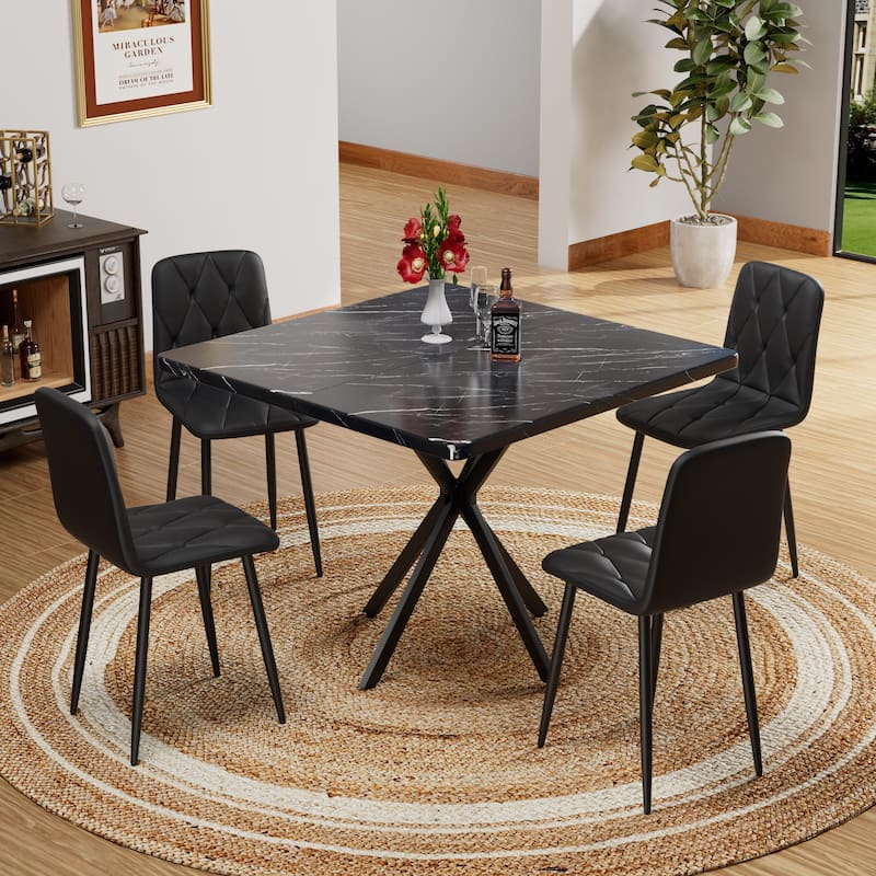 Modern Kitchen Dining Room Chairs Set of 4, PU Dining Chair, Upholstered Cushion Seat and Sturdy Metal Legs聽
