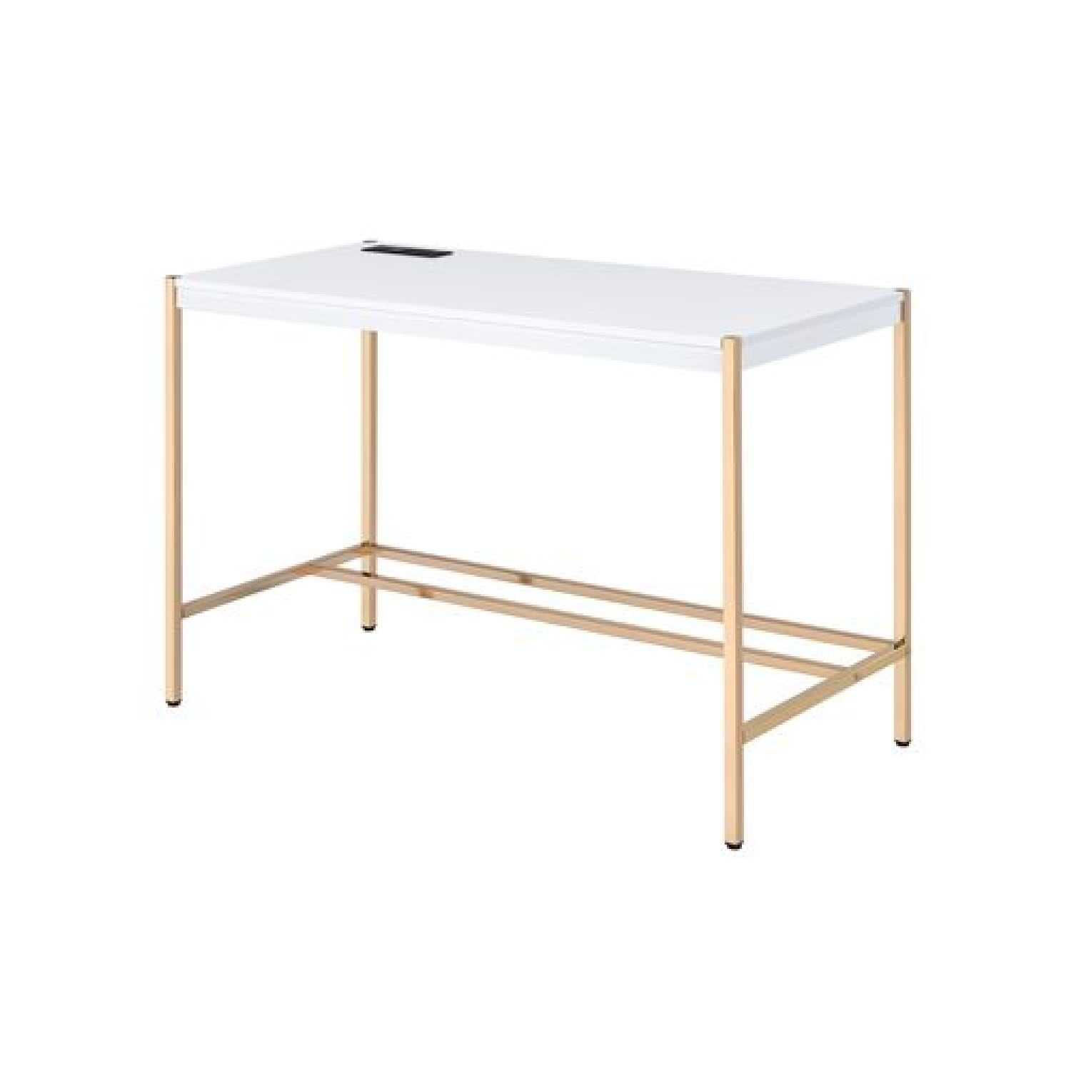 Writing Desk with USB Dock and Metal Legs White and Rose Gold
