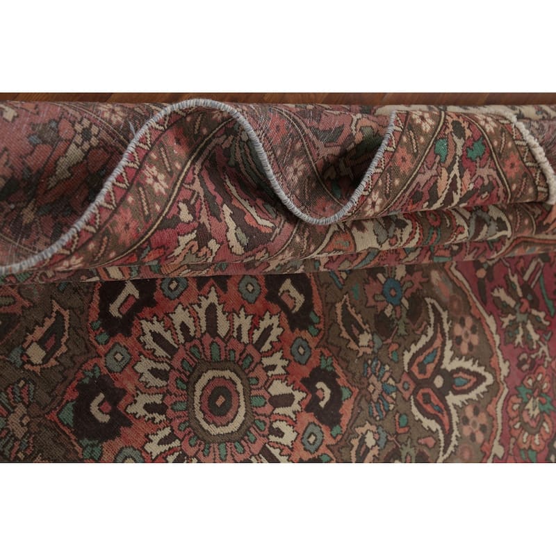 Pink Floral Bakhtiari Persian Vintage Rug Hand-Knotted Wool Carpet - 7'1"x 9'7"