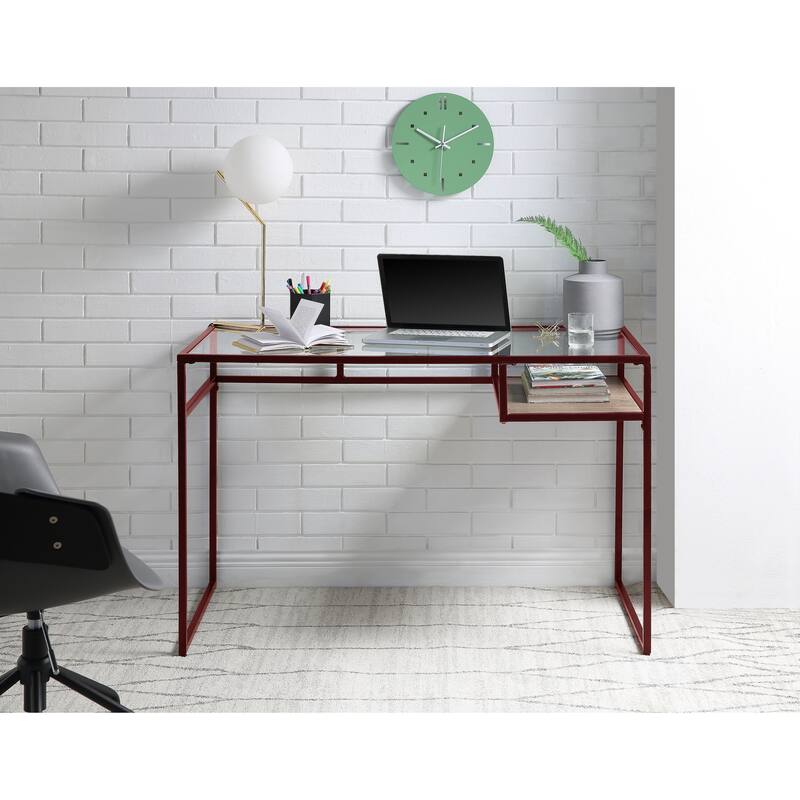 Versatile Metal and Glass Writing Desk with Open Shelf Storage