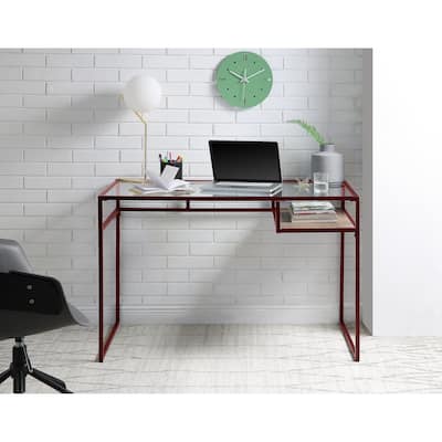 Versatile Metal and Glass Writing Desk with Open Shelf Storage