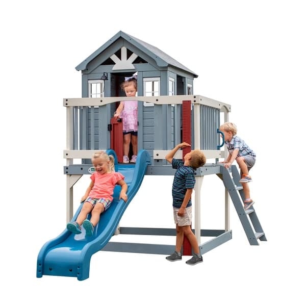 slide 2 of 15, Backyard Discovery Beacon Heights Cedar Wooden Elevated Kids Playhouse - 6'3" x 10'0" Blue - 6'3" x 10'0" - Kids
