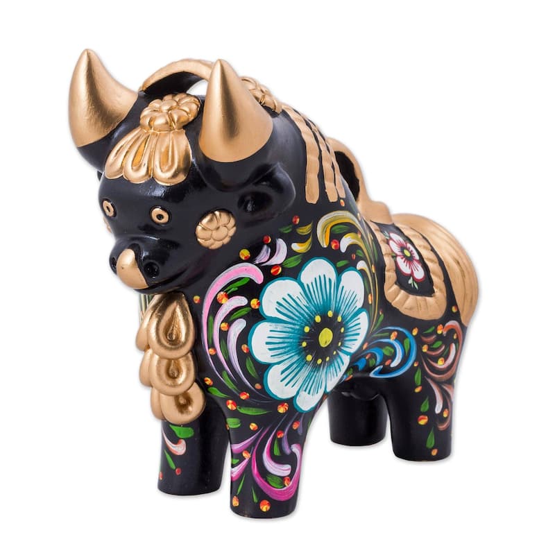 Handmade Big Colorful Pucara Bull Ceramic figurine (Peru) - 27 x 27 x 17