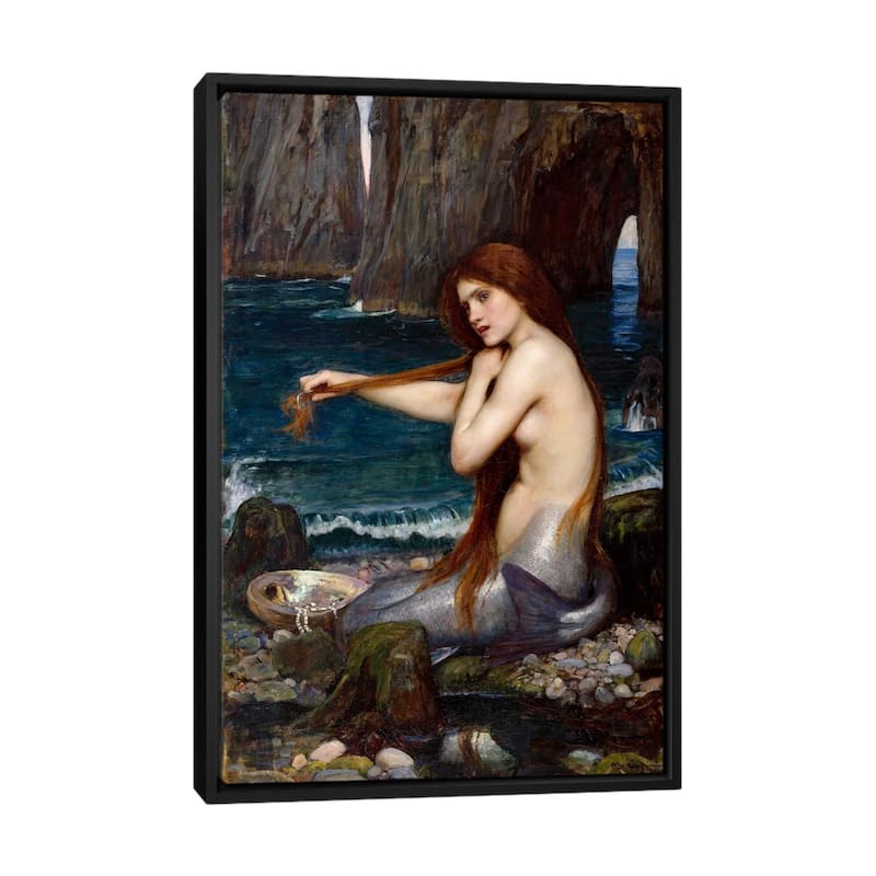 iCanvas "A Mermaid" by John William Waterhouse Framed Canvas Print - Black - 40x26