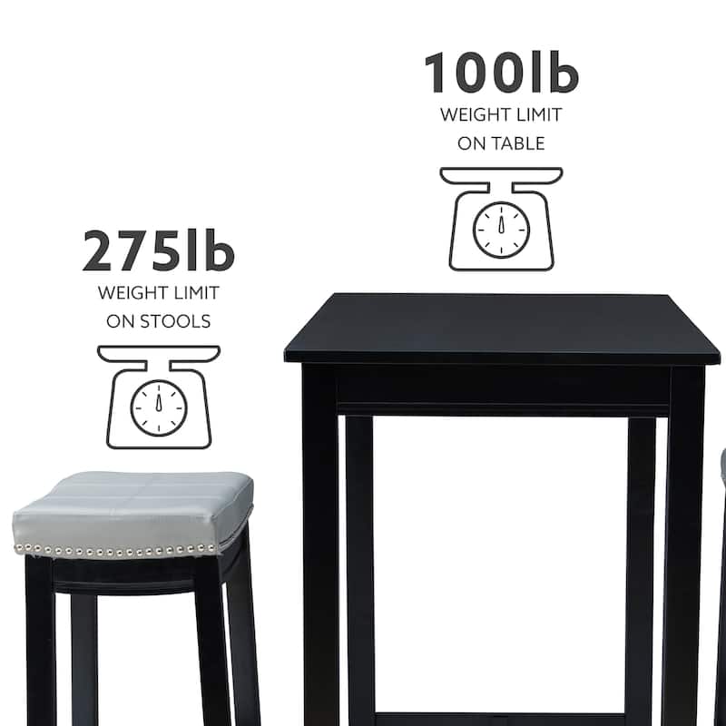 3-Piece Bar Table and Stool Set- 47.25" - Black and Gray
