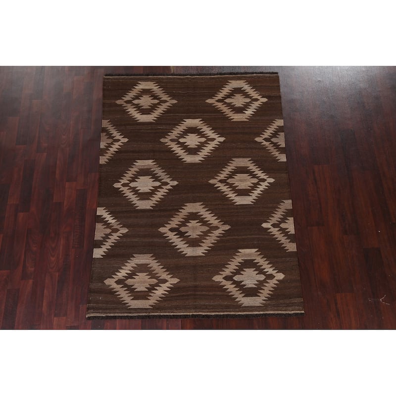 Natural Dye Tribal Geometric Oriental Kilim Area Rug Wool Flat-woven - 4'10" x 6'7"