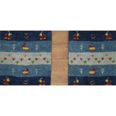 Hand Knotted Oriental 100% Wool Carpet Tribal Animal Pictorial Navy Blue & Blues Gabbeh Area Rug - 1' 4'' X 1' 4''