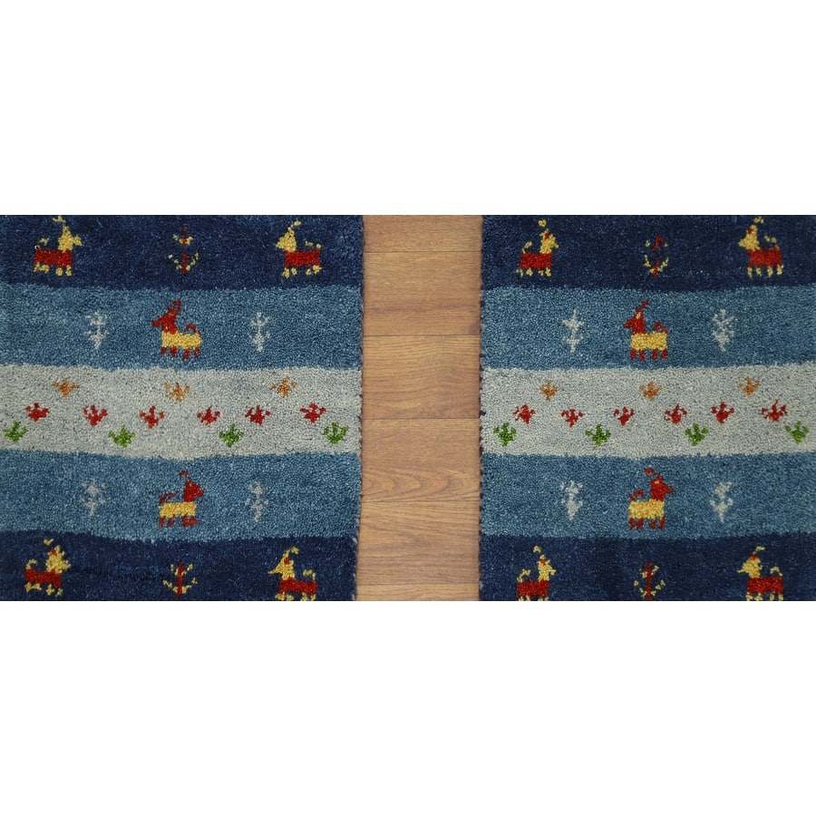 Hand Knotted Oriental 100% Wool Carpet Tribal Animal Pictorial Navy Blue & Blues Gabbeh Area Rug - 1' 4'' X 1' 4''