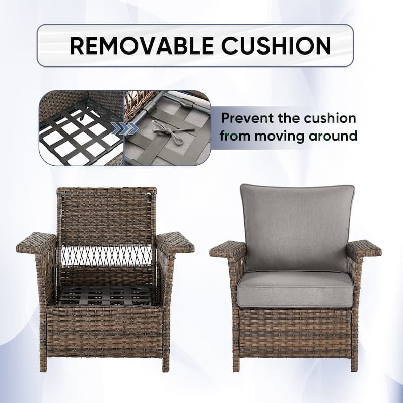 2 Club Chair,2 Ottoman, 3-seat Sofa and Coffee Table - Brown