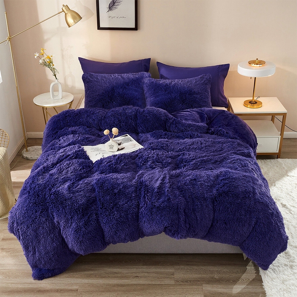 Fluffy Shaggy Comforter Set with 2 Pillowcases King Violet - 79 x 91