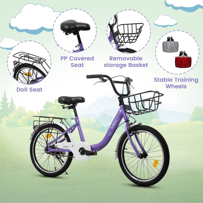 20 Inch Kids Steel Frame Bike, 7-Speed Children Bicycle with Coaster Brake, V-Brake, Chain Guard & Rear Rack for Boys & Girls
