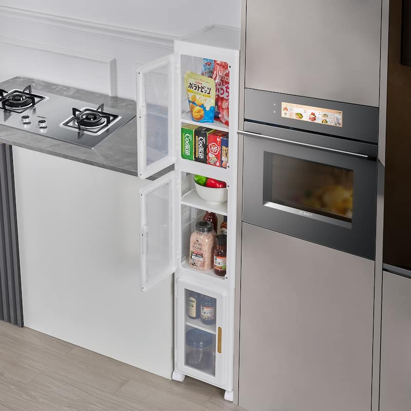 Javlergo Slim Plastic Storage Cabinet with Wheels & Magnetic Doors Tall Narrow Rolling Organizer for Bathroom Kitchen Laundry