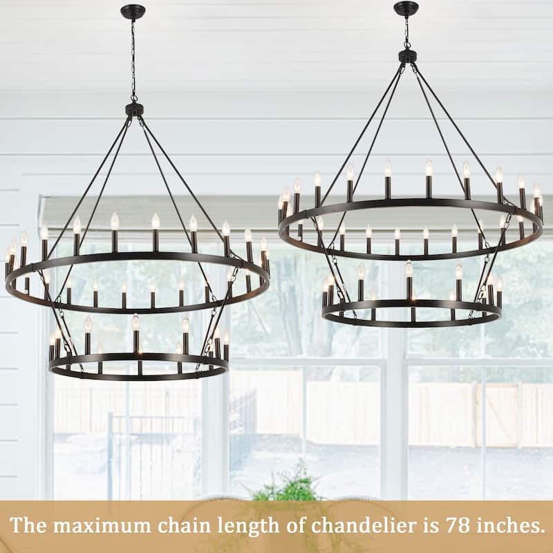 Rustic Wagon Wheel Chandelier 2 Tier 36-Light Extra Large Farmhouse Light Fixture