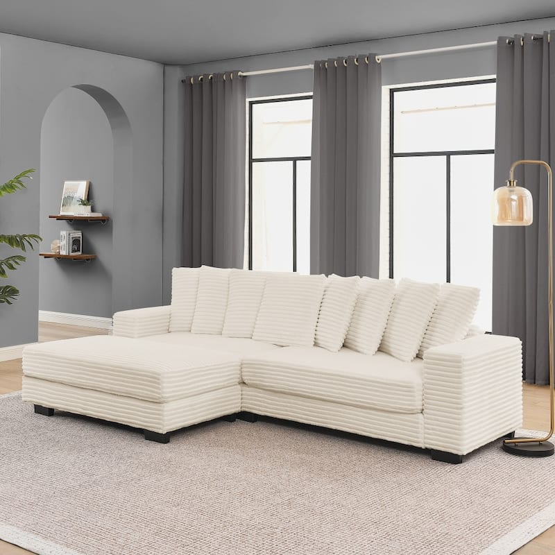 110.63" L-Shaped Modular Convertible Corduroy Tufted Upholstered Sleeper Sectional Sofa