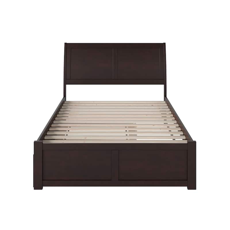 Full Platform Bed with Trundle - Modern Design, White Finish, Space Saving, Easy Assembly
