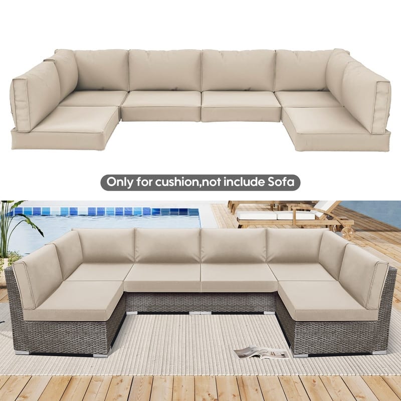 14pcs Outdoor Couch Cushions,4" Waterproof Sectional Rattan Conversation Set Cushions(Only Cushions+Covers,No Sofa) - 14PCS