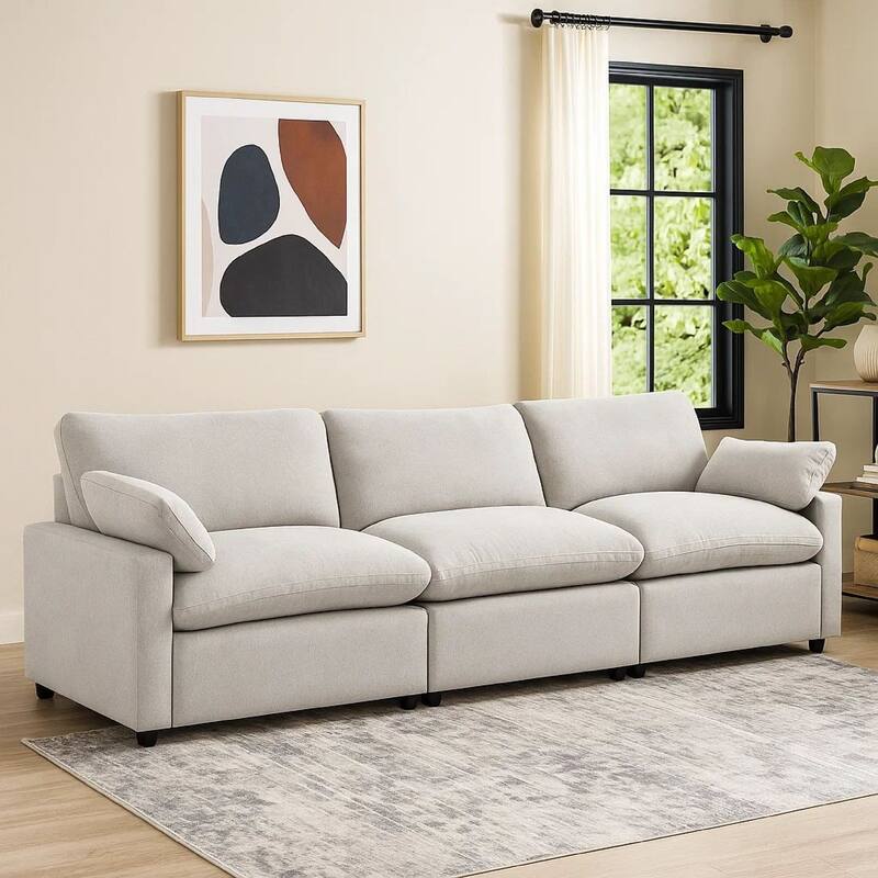 Biny Modular Power Reclining Sofa, 2 Pillows, Light Gray, 124 Inch