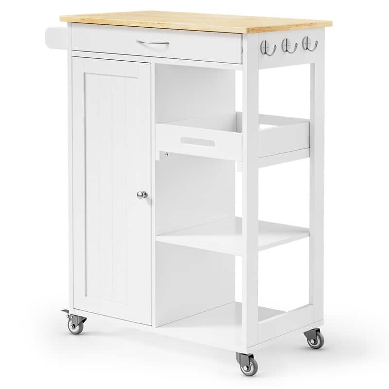 Kitchen Trolley Rolling Island Cart with 1 Drawer, Storage Cabinet and 3 Tier Storage Shelves