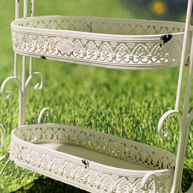 Three Tier Iron Plant Stand in Antique White - 19"x11"x43"