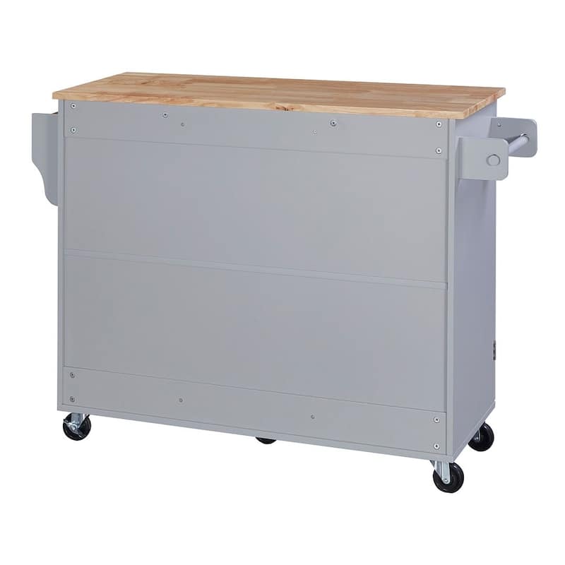 Kitchen Island Cart with Rubber Wood Top and Locking Wheels