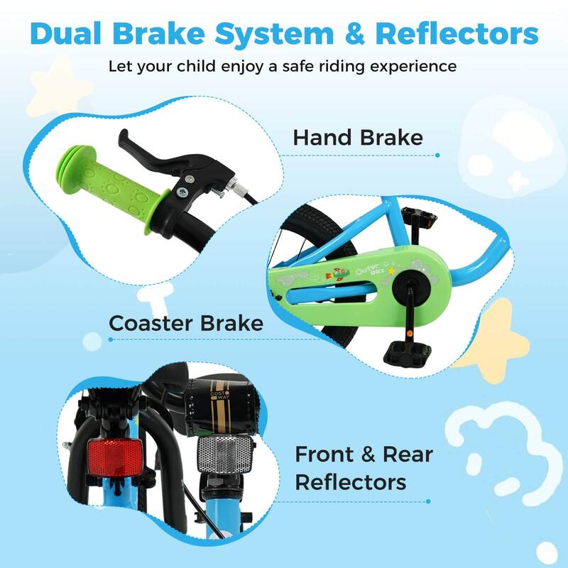 Costway 12-Inch Kids Bicycle with Adjustable Seat Front Handbrake & - See Details