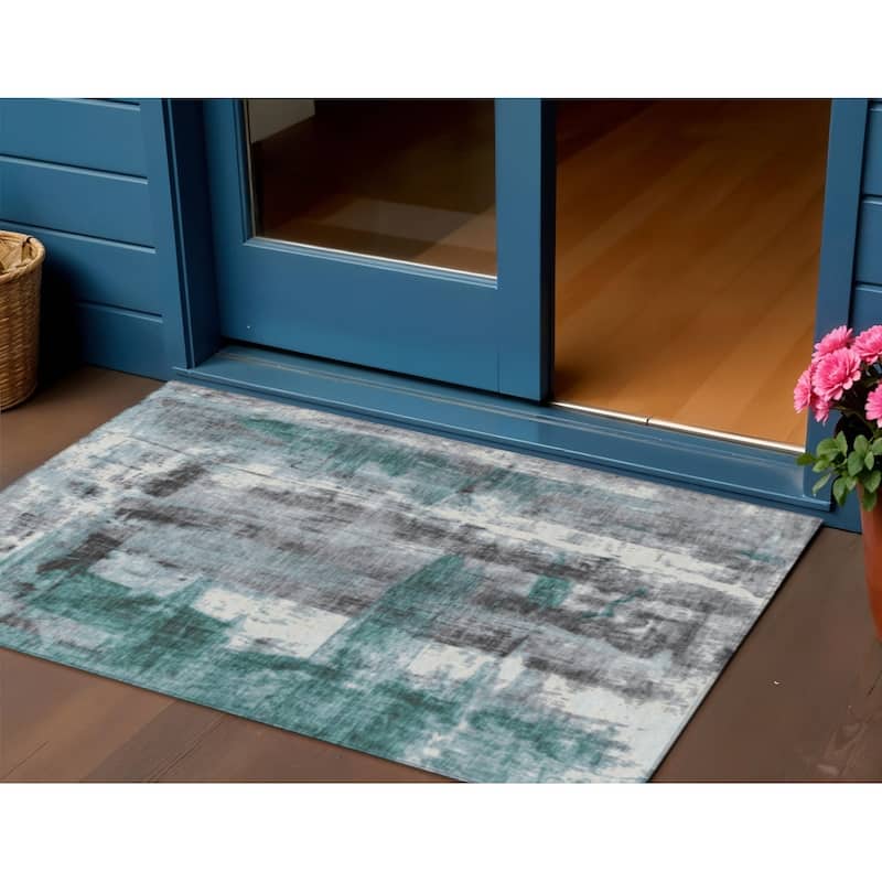 HomeRoots Abstract Transitional Rectangle Outdoor Rug - 3' x 5'