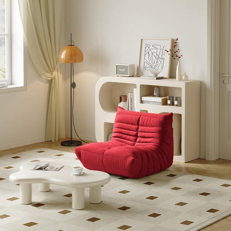 Lazy Floor Sofa Couches,Teddy Velvet Lounge Chair - Red