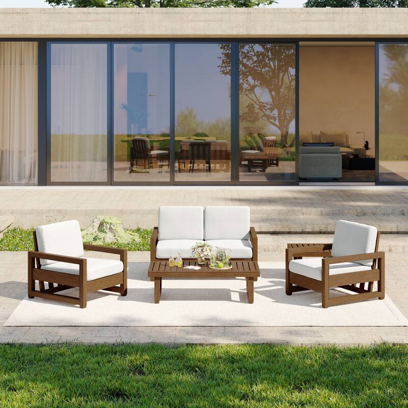 5-Piece Outdoor Solid Teak Wood Patio Conversation Set