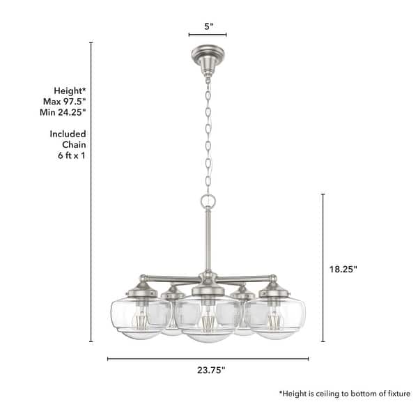 dimension image slide 6 of 17, Hunter Saddle Creek Contemporary Schoolhouse Chandelier - Clear or White Glass Globes - Entry, Dining Room, Kitchen Table