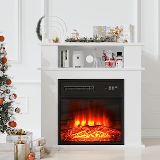 BOSSIN 28" Electric Fireplace with Mantel, 18 inch Electric Fireplace Insert,Freestanding Mantel Fireplace with Storage Shelf