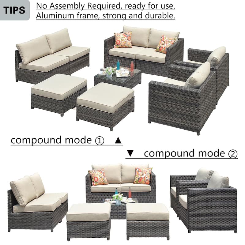 OVIOS Patio Furniture Deep Seat Wicker 9-piece Set