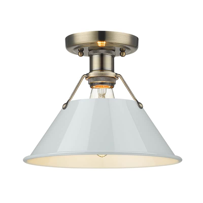 Yep by Golden Lighting Orwell 1-light Flush Mount in Aged Brass and Dusky Blue shade - Gold