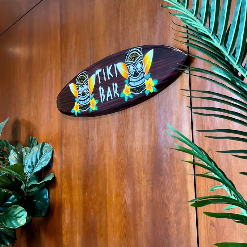 Wooden Tiki Bar Surfboard Wall Decor 39.5" Decorative Beach Sign Art