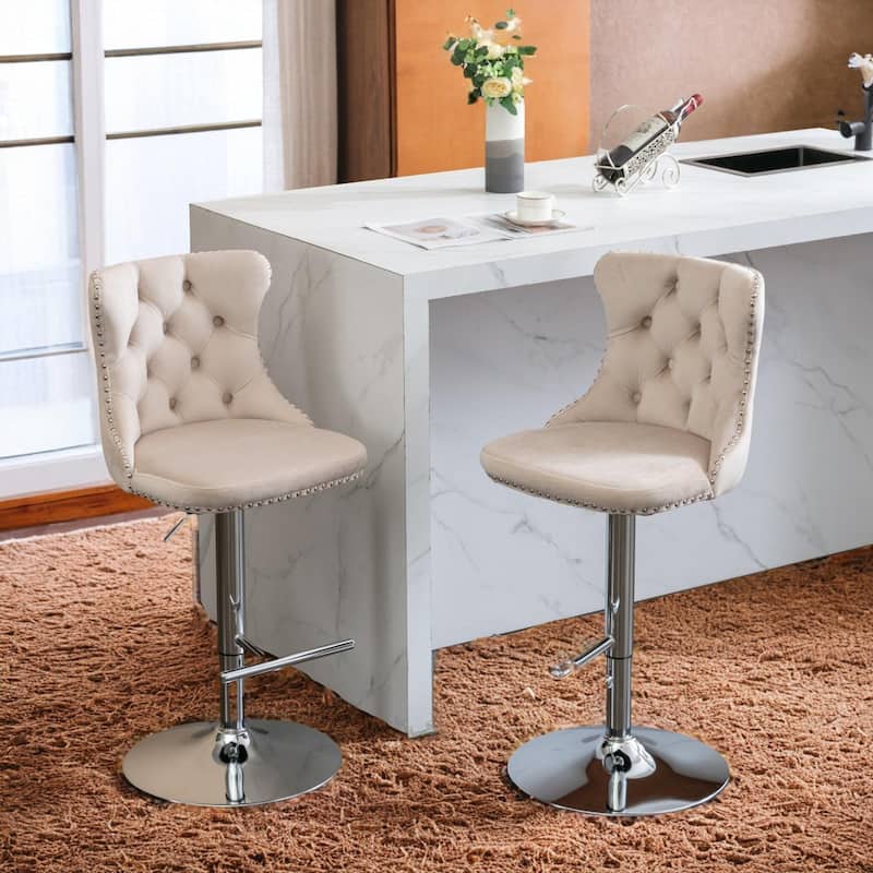 Swivel Velvet Barstools Adjusatble Seat Height from 25-33 Inch,Set of 2
