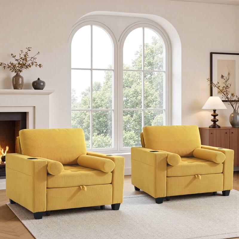 2 Set Convertible Adjustable Lounge 3-in-1 Pull-Out Sleeper Chair Bed