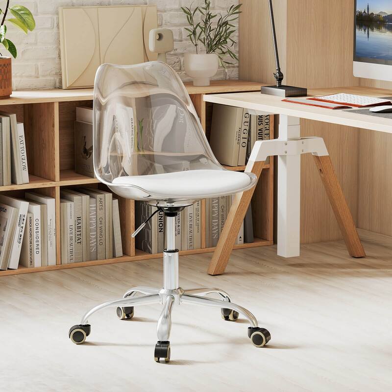 Costway 1/2 PCS Clear Desk Chair with Swivel Seat & Soft PU Leather - See Details