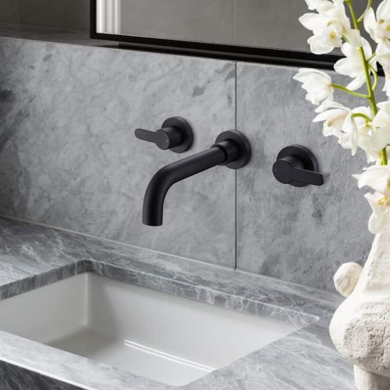 Modland Wall-Mounted Modern Bathroom Sink Faucet Double Handle 3 Hole with Valve