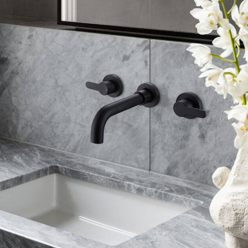 Modland Wall Mounted 2-Handle Bathroom Faucet, Water-Saving, Ceramic Valve & Matte Black