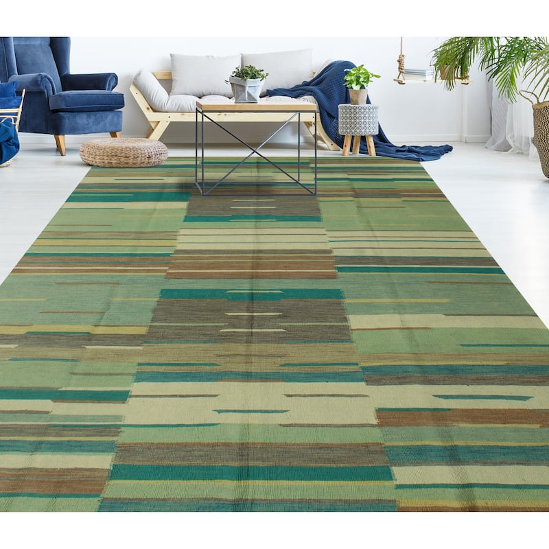 Hand-Woven Winchester Kilim Lanny Ivory/Lt. Green Rug - 8'4" x 11'3"