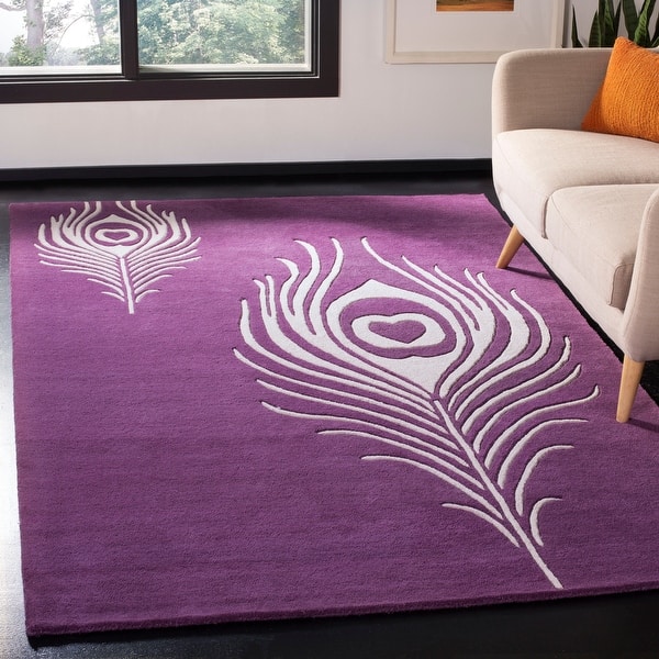 slide 2 of 62, SAFAVIEH Handmade Soho Simi Peacock Feather N.Z. Wool Rug 3'6" x 5'6" - Purple/Ivory - Rectangle