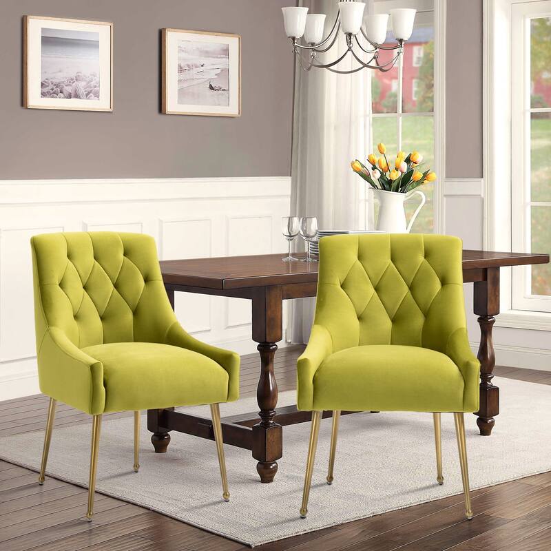 Tufted Velvet Upholstered Accent Dining Chairs Side Chairs (Set of 2) - Green