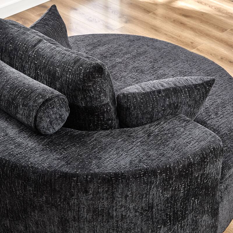 Black Modern 55" Round Chenille Sponge Single Sleeper Sofa with Backrest Pillow for Living Room